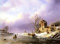 Paysage d’hiver avec des personnages sur une rivière gelée Jan Jacob Coenraad Spohler